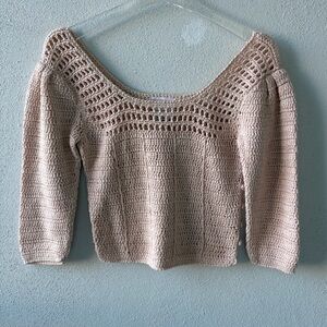 Vintage Jennifer Reed Knitted by Hand Cream Size M Side Buttons Silk Blend‎ Crop